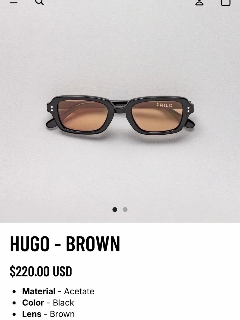 Philo Hugo Black Rectangle Sunglasses with Purple Lenses
